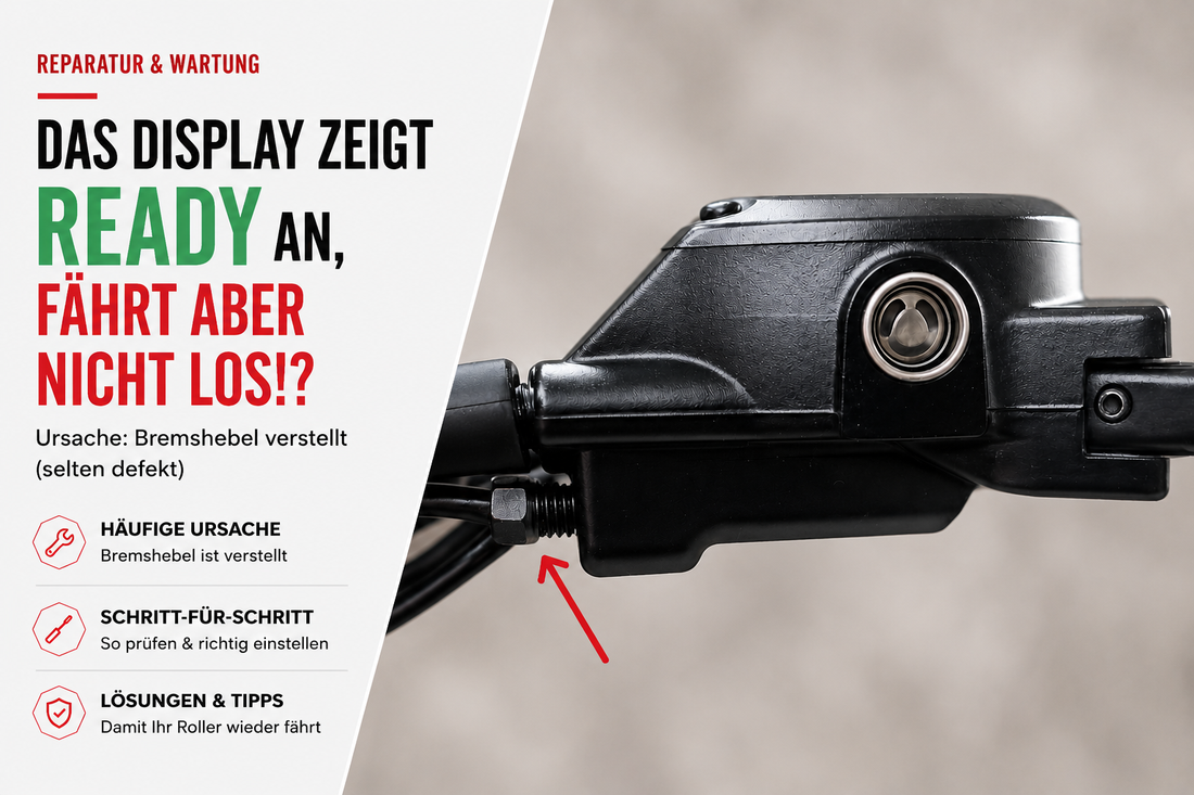Detailansicht des verstellten Bremshebels eines WANDLER Elektrorollers - Das Display zeigt READY an, fährt aber nicht los!?