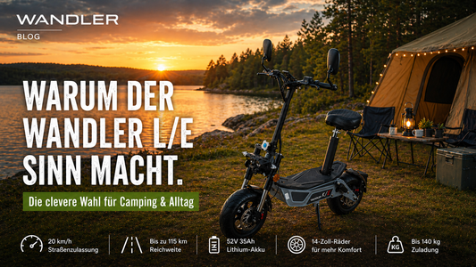 WANDLER-L/E Elektroroller für entspannte Mobilität mit 20 km/h. Ideal für kurze Alltagswege, Camping und eine komfortable Fahrweise.