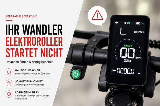 Übersicht der häufigsten Ursachen, warum der WANDLER Elektroroller nicht startet und kein 'Ready' im Display angezeigt wird. Tipps zur Fehlersuche bei 'WANDLER Elektroroller startet nicht'.